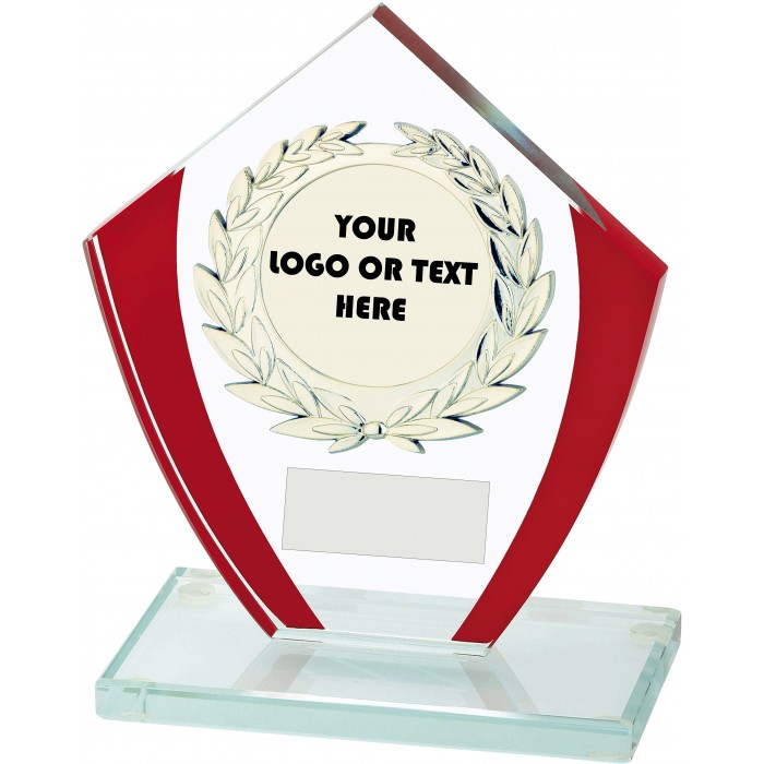 RED FEATURE 10MM THICK BUDGET GLASS AWARD - CUSTOM CENTRE - 3 SIZES